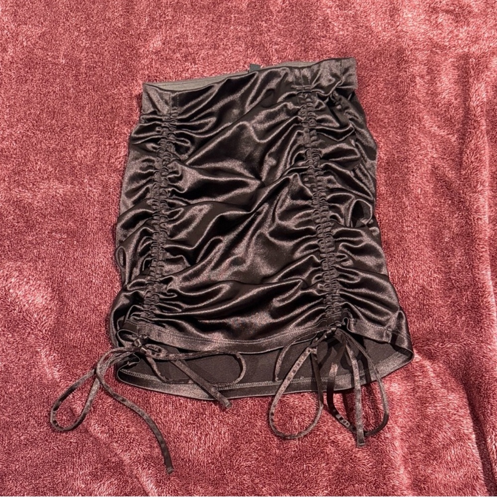 H&M Black Satin Ruched Mini Skirt